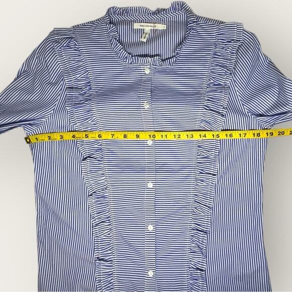 NWOT | Avec Les Filles | Stripe Button-Down Ruffle Top | Blue/White | Small - Picture 9 of 11